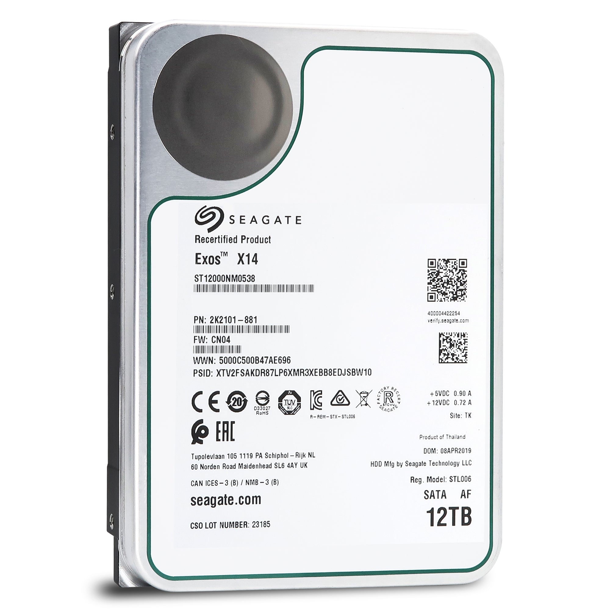 Seagate Exos X14 12TB SATA 6Gb/s 512e 7200RPM 3.5" Manufacturer Recertified HDD -  ST12000NM0538