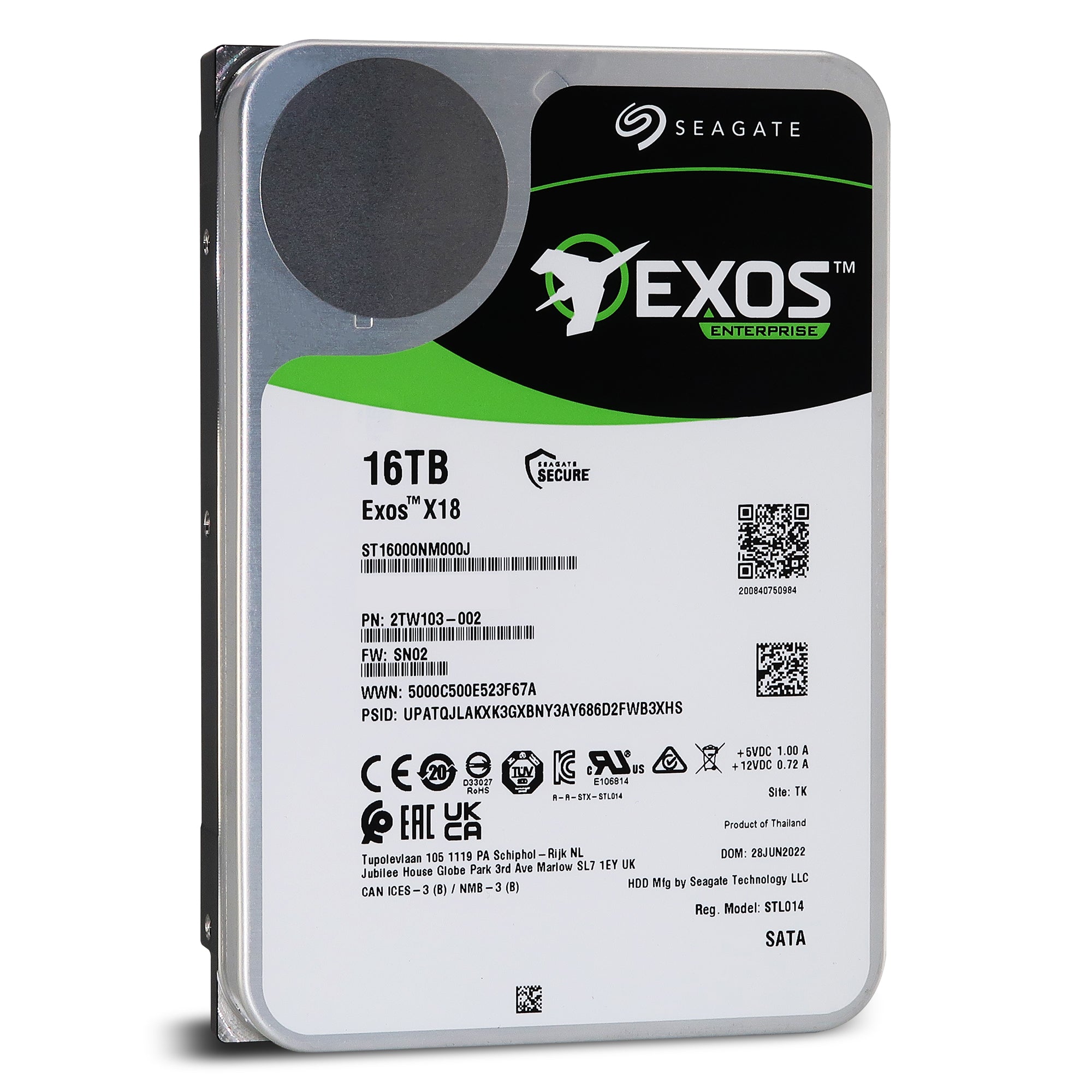 Seagate Exos X18 ST16000NM000J 16TB 7.2K RPM SATA 6Gb/s 3.5in Hard Drive