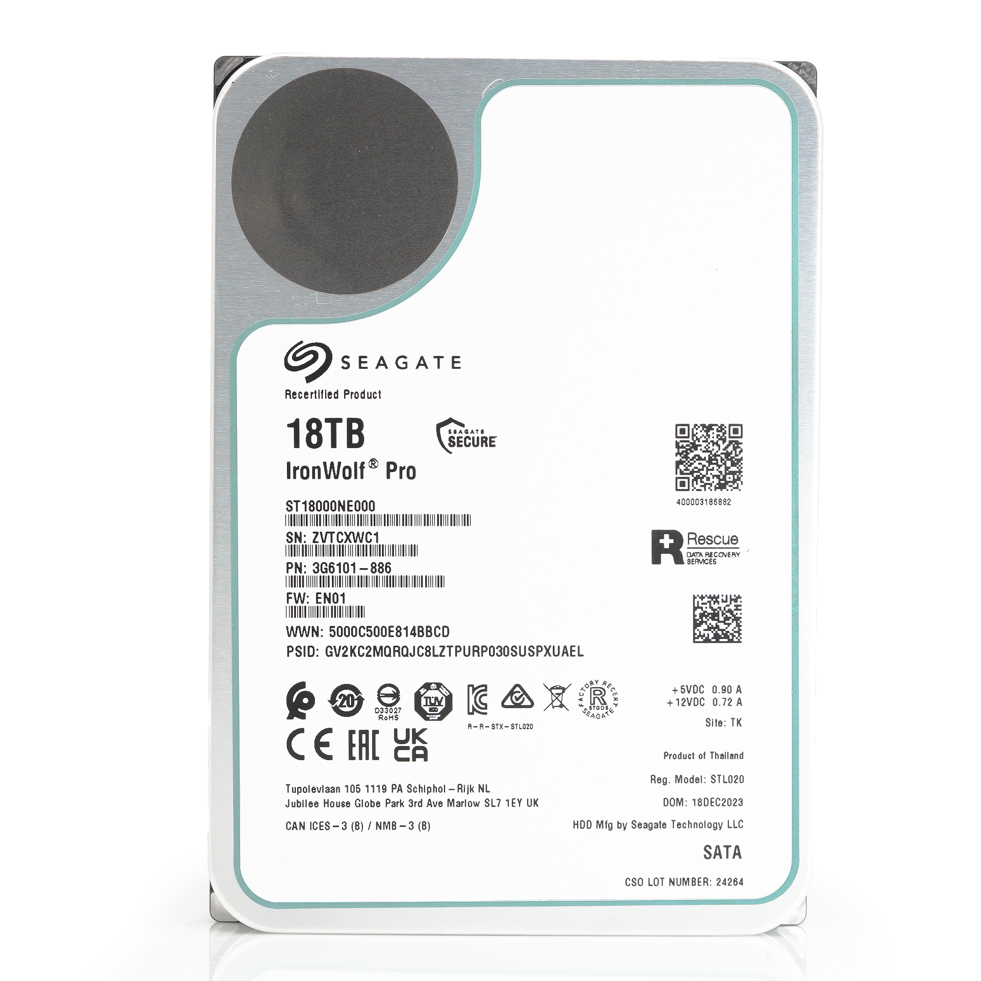 Seagate IronWolf Pro ST18000NE000 18TB 7.2K RPM SATA 6Gb/s 512e 3.5in Recertified Hard Drive