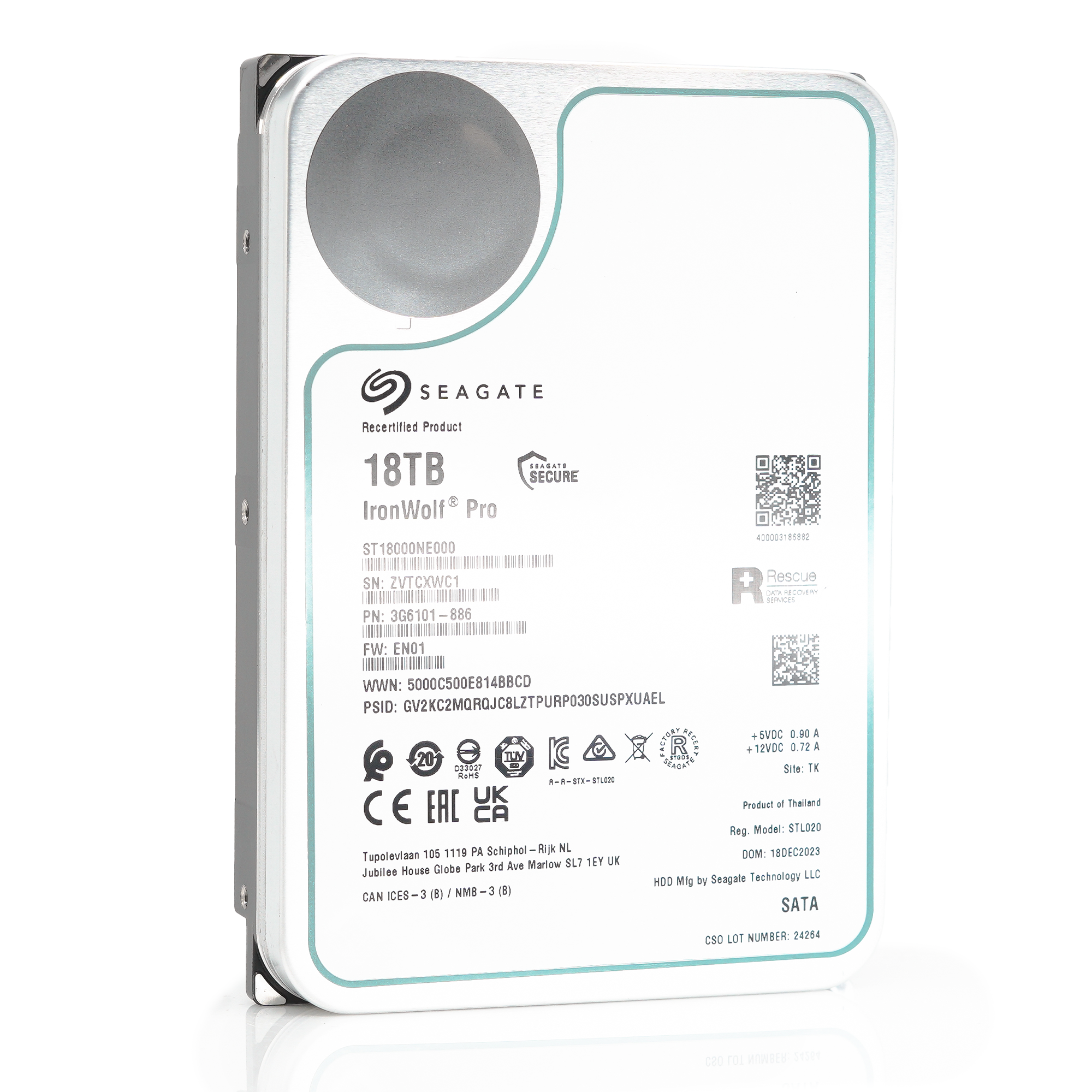 Seagate IronWolf Pro ST18000NE000 18TB 7.2K RPM SATA 6Gb/s 512e 3.5in Recertified Hard Drive