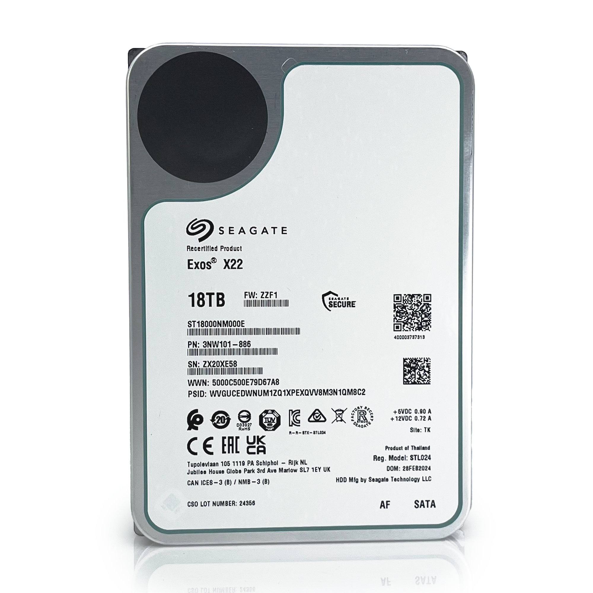 Seagate Exos X22 ST18000NM000E 18TB 7.2K RPM SATA 6Gb/s 512e FastFormat 3.5in Recertified Hard Drive
