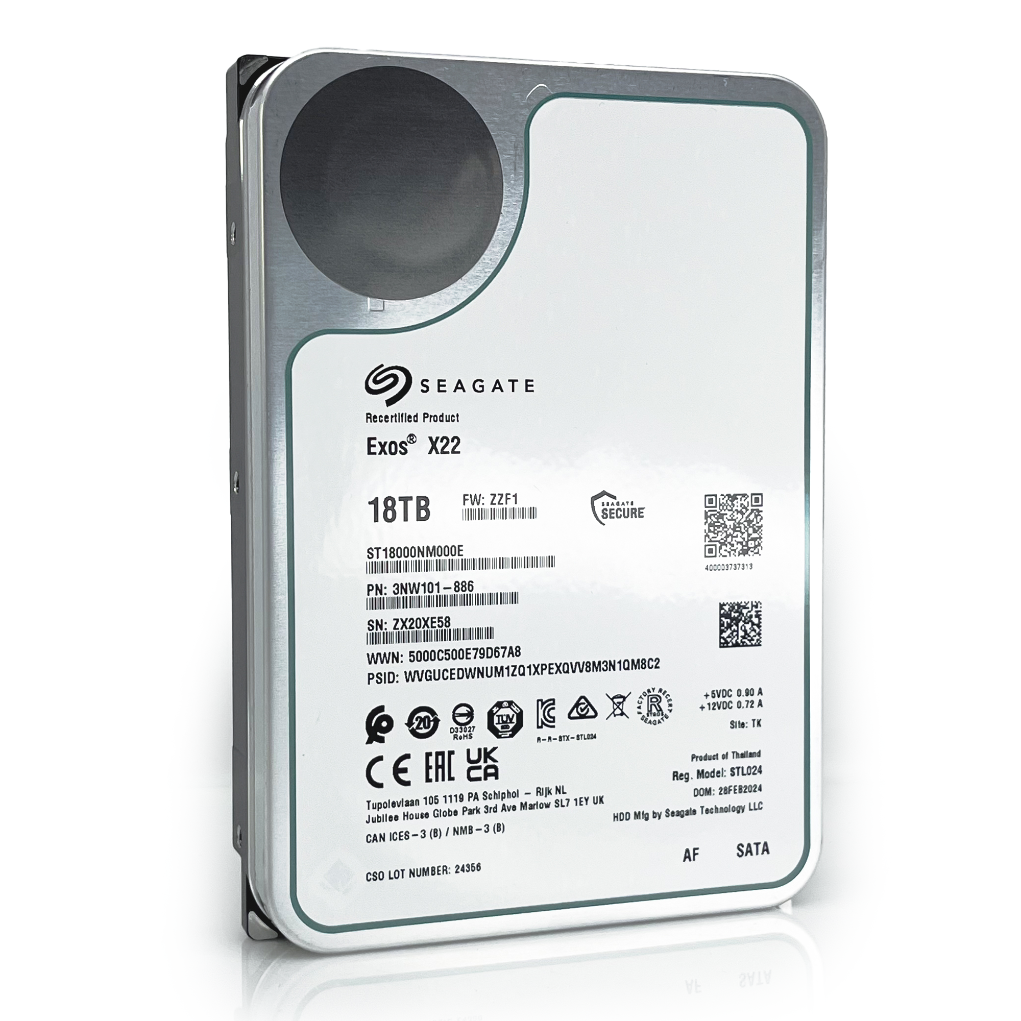 Seagate Exos X22 ST18000NM000E 18TB 7.2K RPM SATA 6Gb/s 512e FastFormat 3.5in Recertified Hard Drive