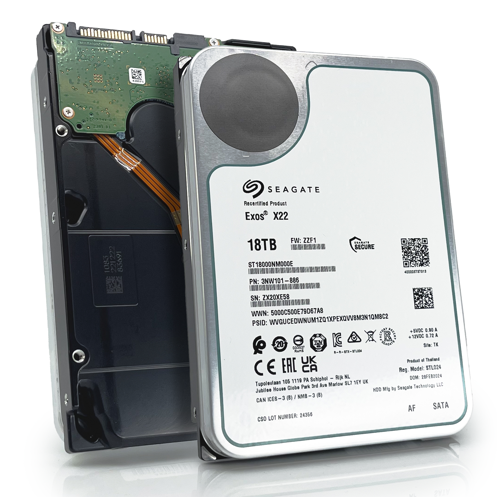 Seagate Exos X22 ST18000NM000E 18TB 7.2K RPM SATA 6Gb/s 512e FastFormat 3.5in Recertified Hard Drive