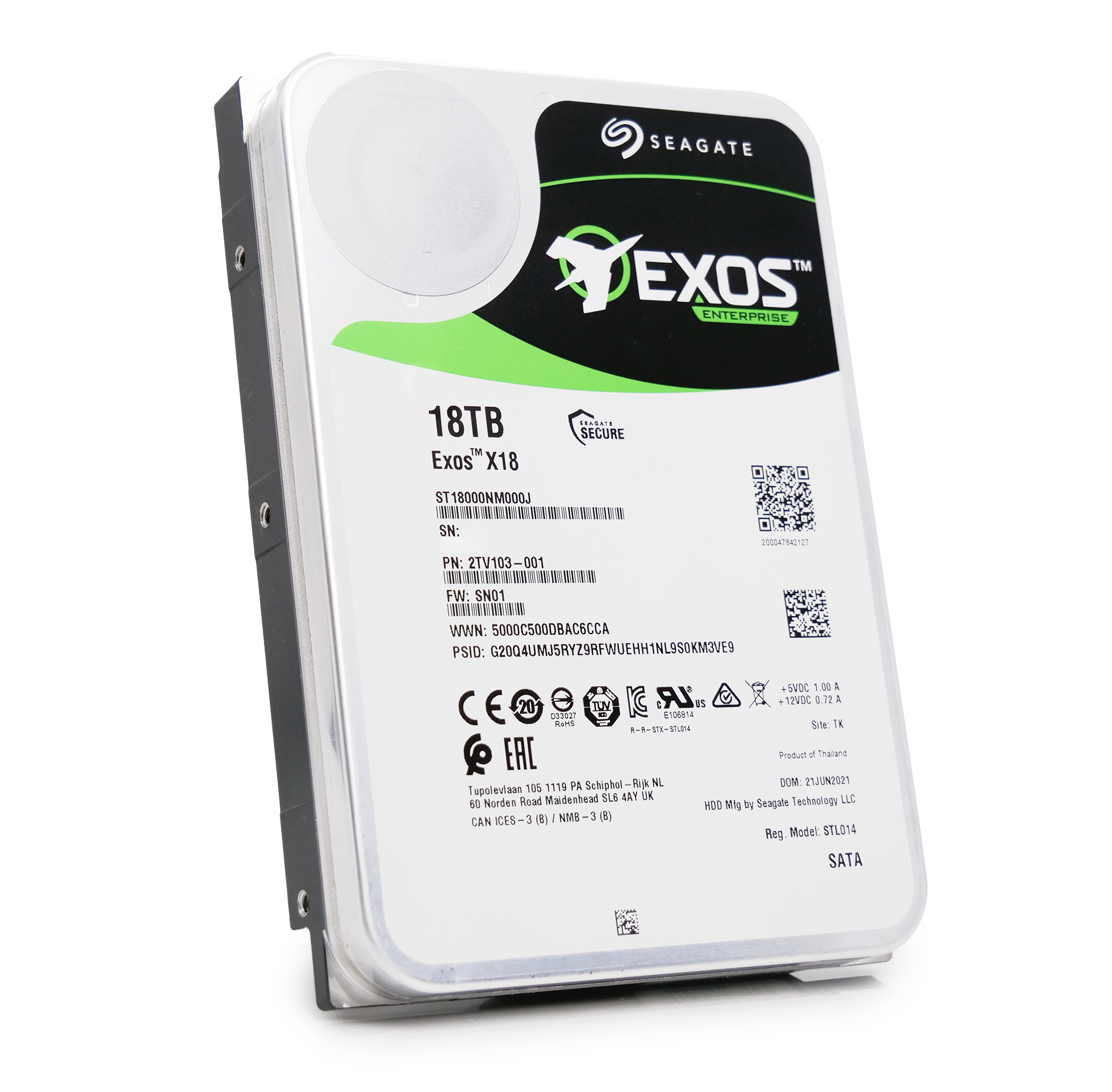 Seagate Exos X18 ST18000NM014J 18TB 7.2K RPM SATA 6Gb/s SED 3.5in Recertified Hard Drive