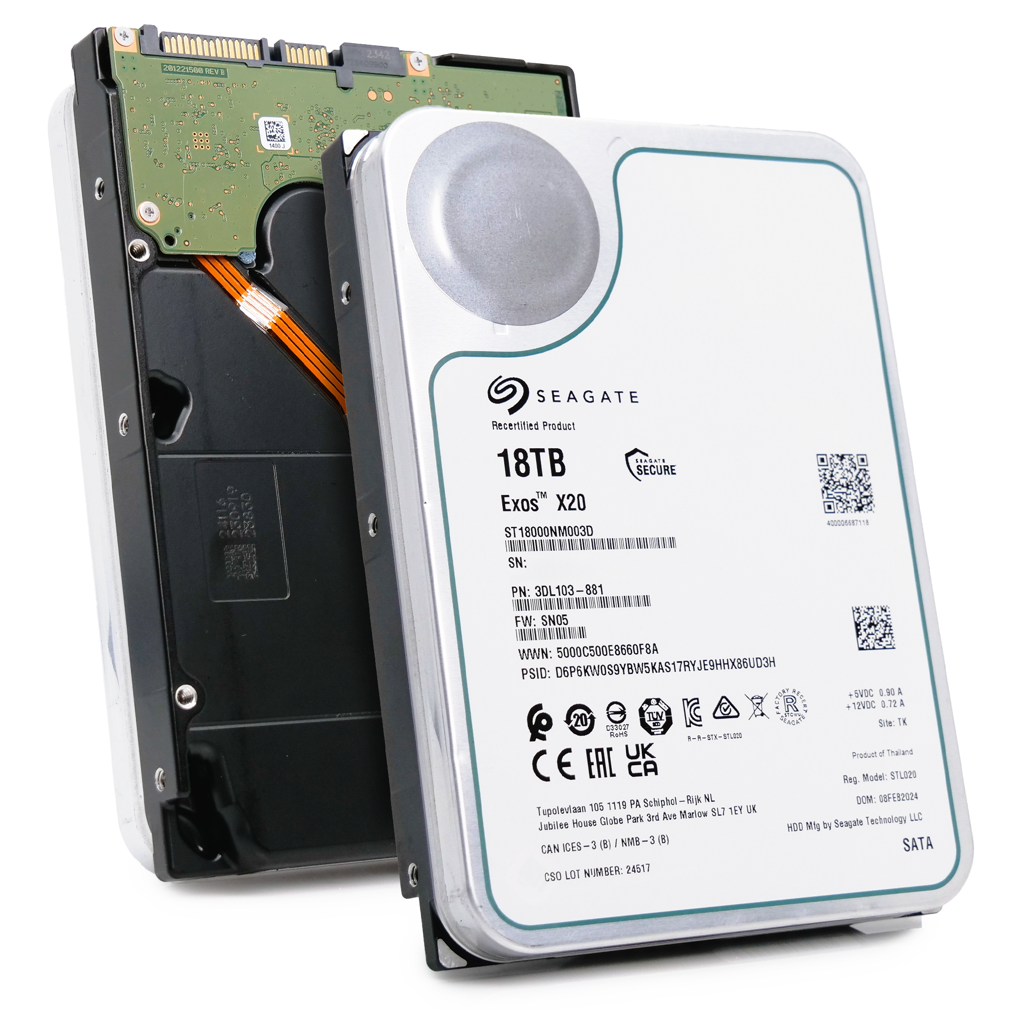Seagate Exos X20 ST18000NM003D 18TB 7.2K RPM SATA 6Gb/s 3.5in Refurbished HDD