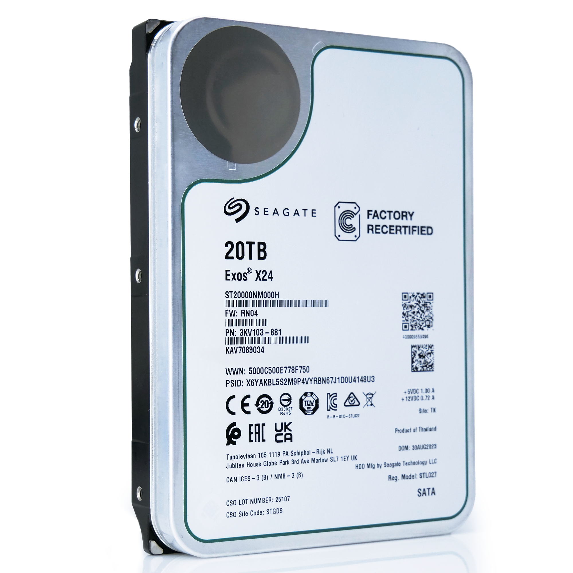 Seagate Exos X24 ST20000NM000H 20TB 7.2K RPM SATA 6Gb/s 512e 3.5in Recertified Hard Drive