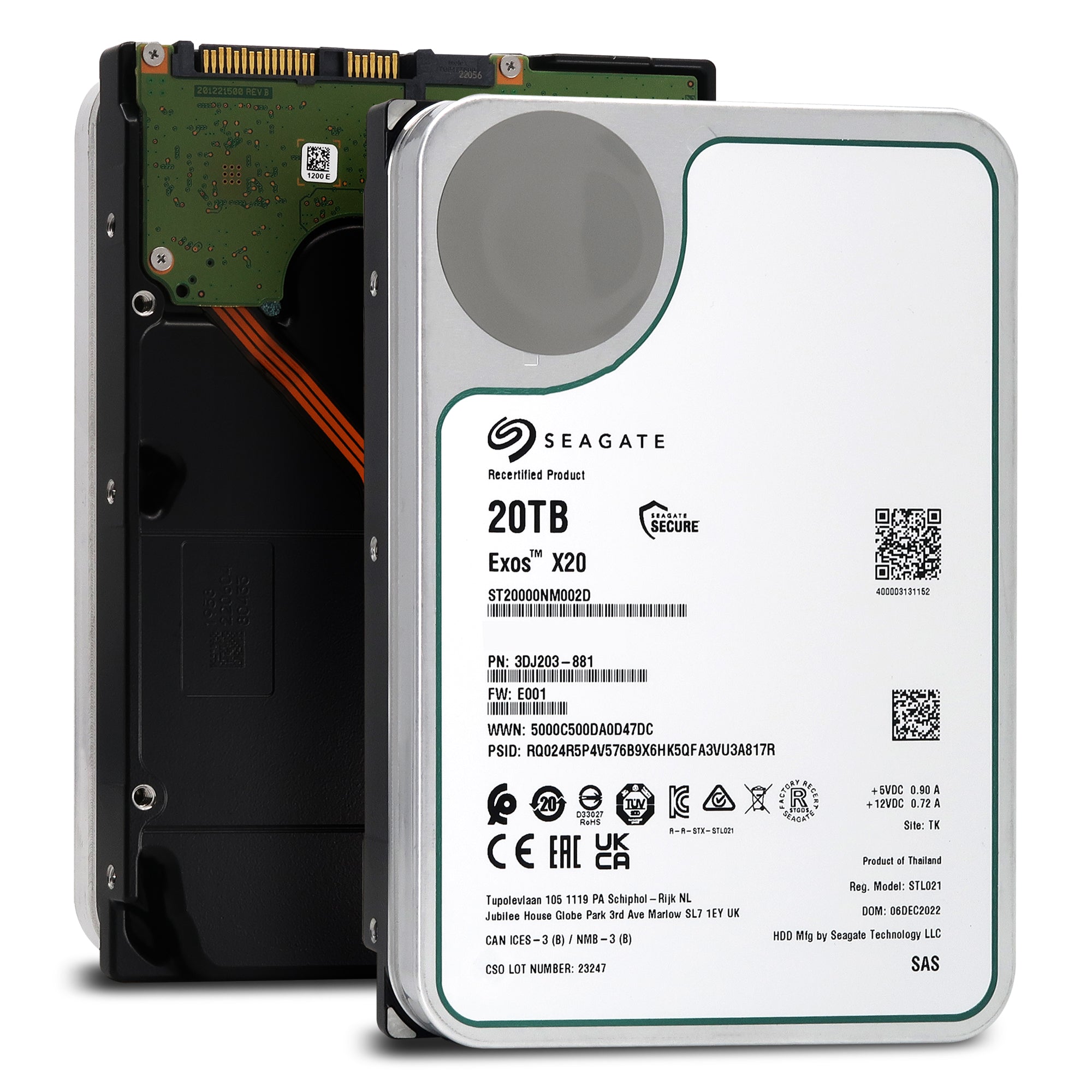 Seagate Exos X20 ST20000NM002D 20TB 7.2K RPM SAS 12Gb/s 3.5in Recertified Hard Drive