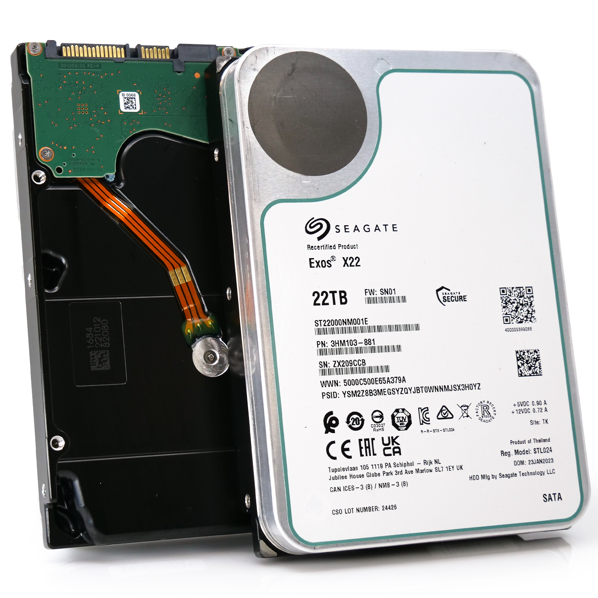 Seagate Exos X22 ST22000NM001E 22TB 7.2K RPM SATA 6Gb/s 512e 3.5in Recertified Hard Drive