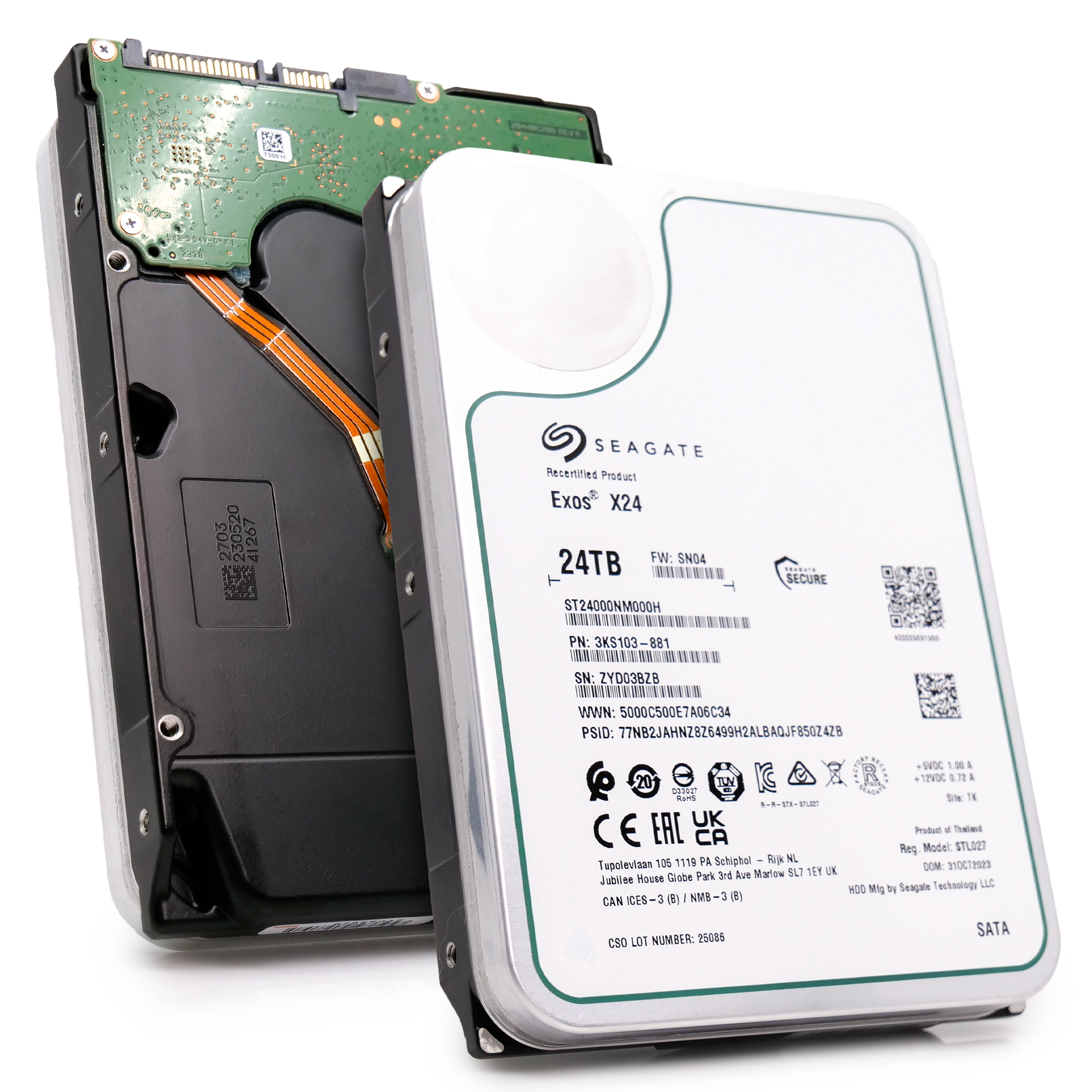 Seagate Exos X24 ST24000NM000H 24TB 7.2K RPM SATA 6Gb/s 512e CMR 3.5in Recertified Hard Drive