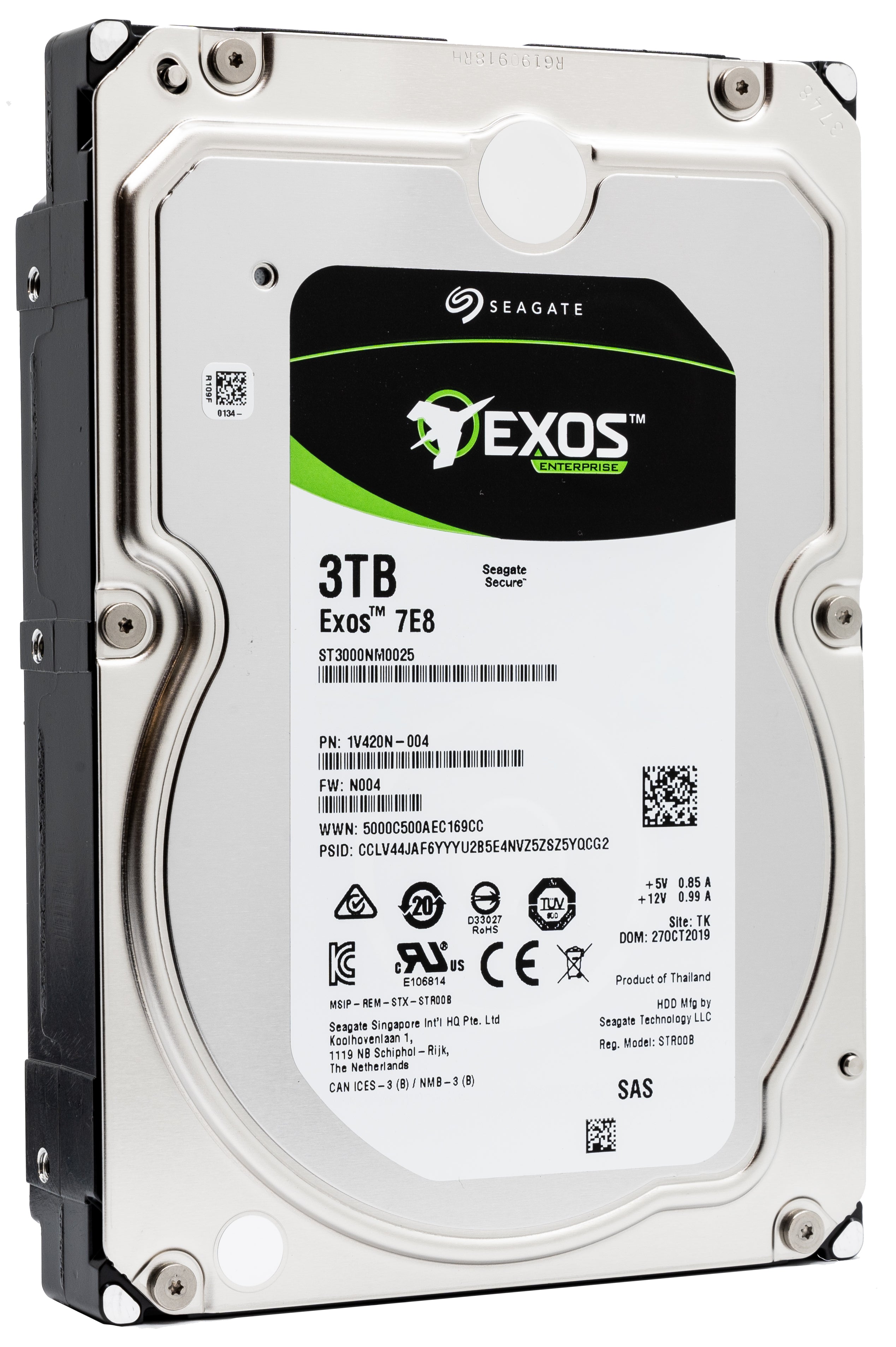 Seagate Exos 7E8 ST3000NM0025 3TB 7.2K RPM SAS 12Gb/s 512n 128MB 3.5" Hard Drive