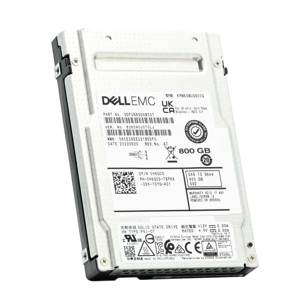 Dell PM6 H6GCD KPM6XMUG800G 800GB SAS 12Gb/s 10DWPD High Endurance 2.5in Solid State Drive