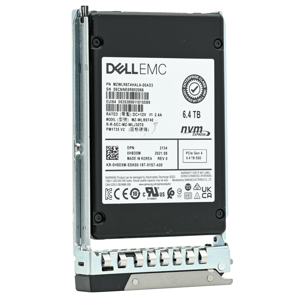 Dell G14 H8D5M MZWLR6T4HALA 6.4TB PCIe Gen 4.0 x4 8GB/s U.2 NVMe 3DWPD Mixed Use 2.5in Refurbished SSD