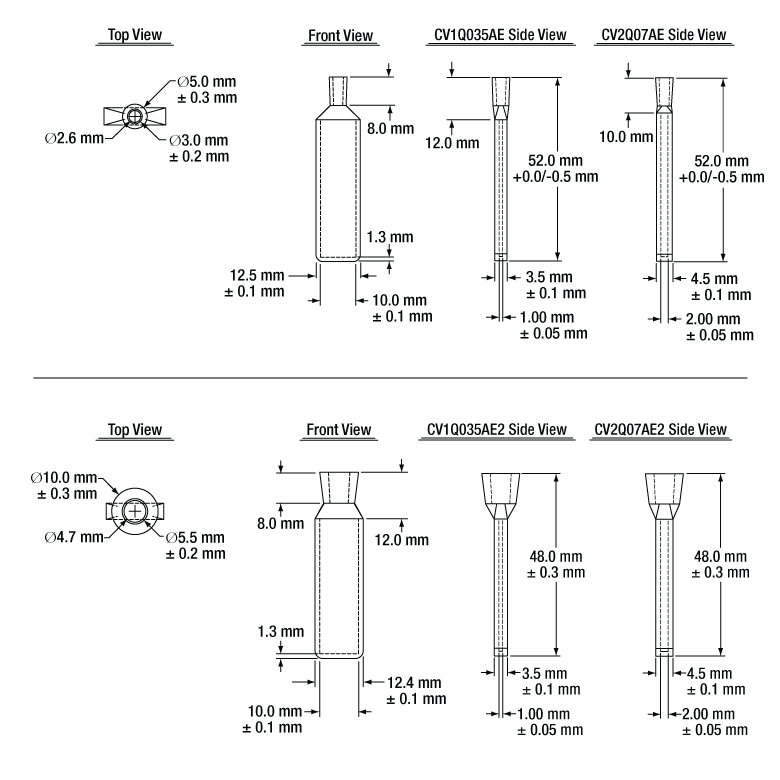 T-CV2Q07AE2 - 700 µL Enhanced Chemical Resistance Micro Cuvette with Stopper, Synthetic Quartz Glass, 4.7 mm Opening Diameter, 2 mm Path Length, 2 Pack