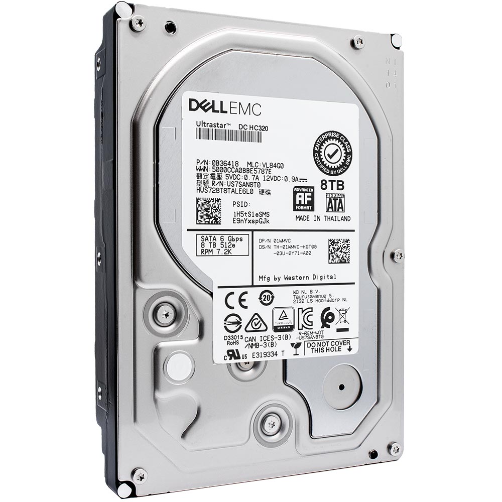 Dell Ultrastar DC HC320 HUS728T8TALE6L0 01WMVC 8TB 7.2K RPM SATA 6Gb/s 512e 3.5in Hard Drive