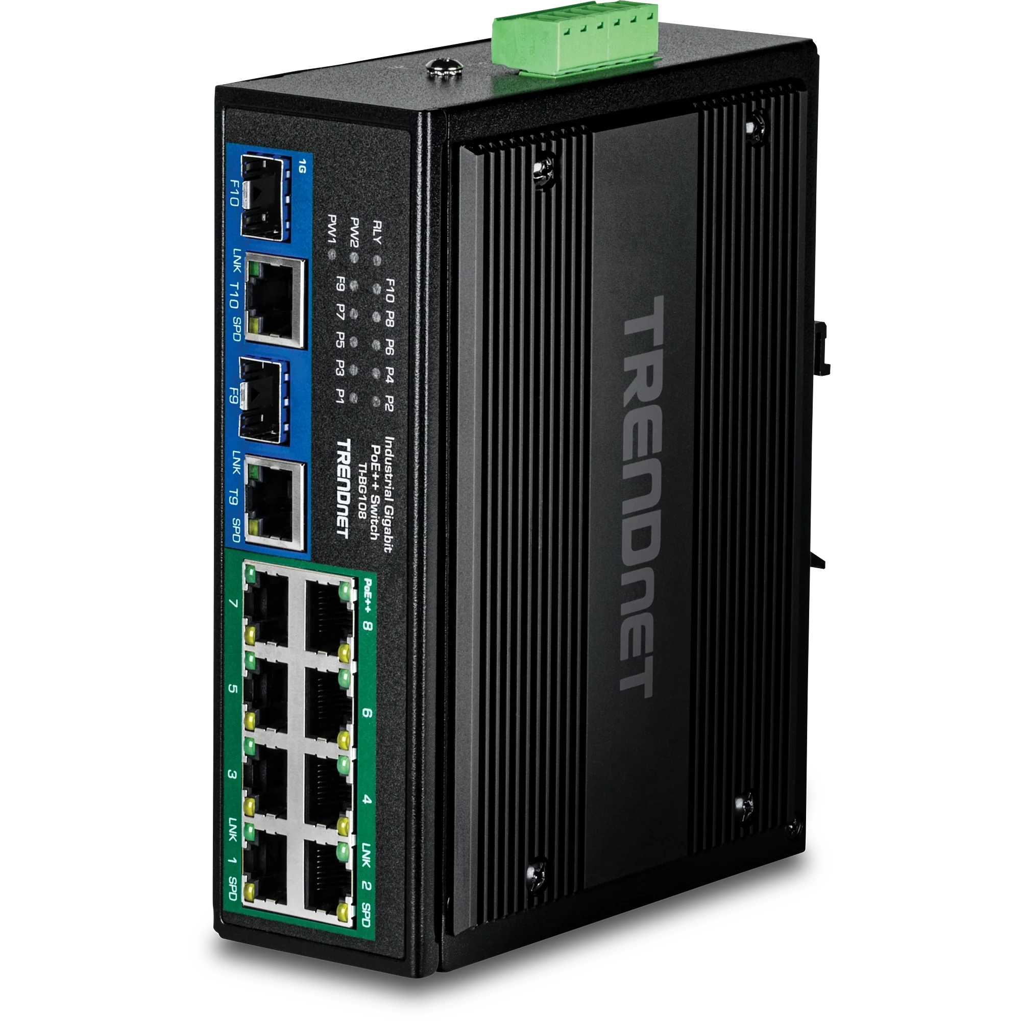 TRENDnet TI-BG108 10-Port Industrial Gigabit 400W PoE++ DIN-Rail Switch