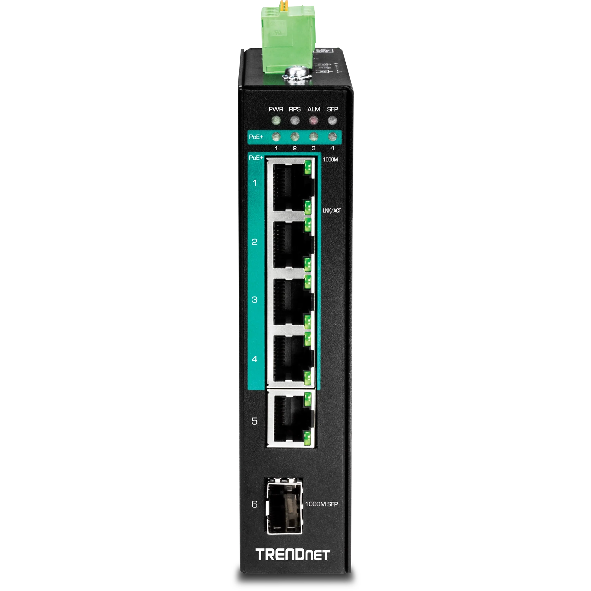TRENDnet TI-PG541i 6-Port Hardened Industrial Gigabit PoE+ Layer 2 Managed DIN-Rail Switch
