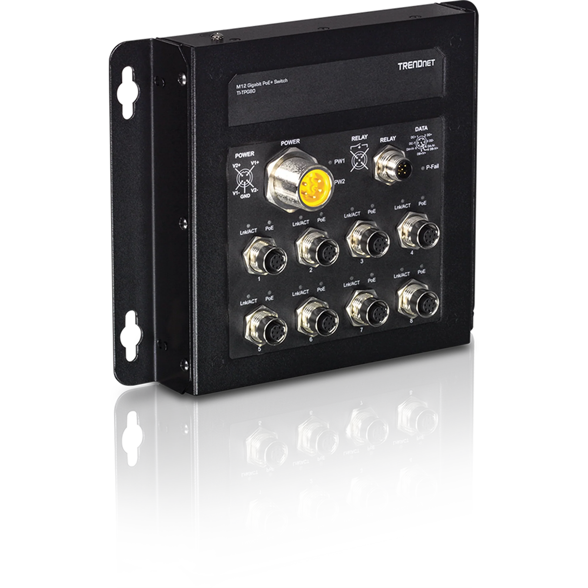 TRENDnet TI-TPG80 8-Port Industrial EN50155 M12 Gigabit PoE+ Railway Switch