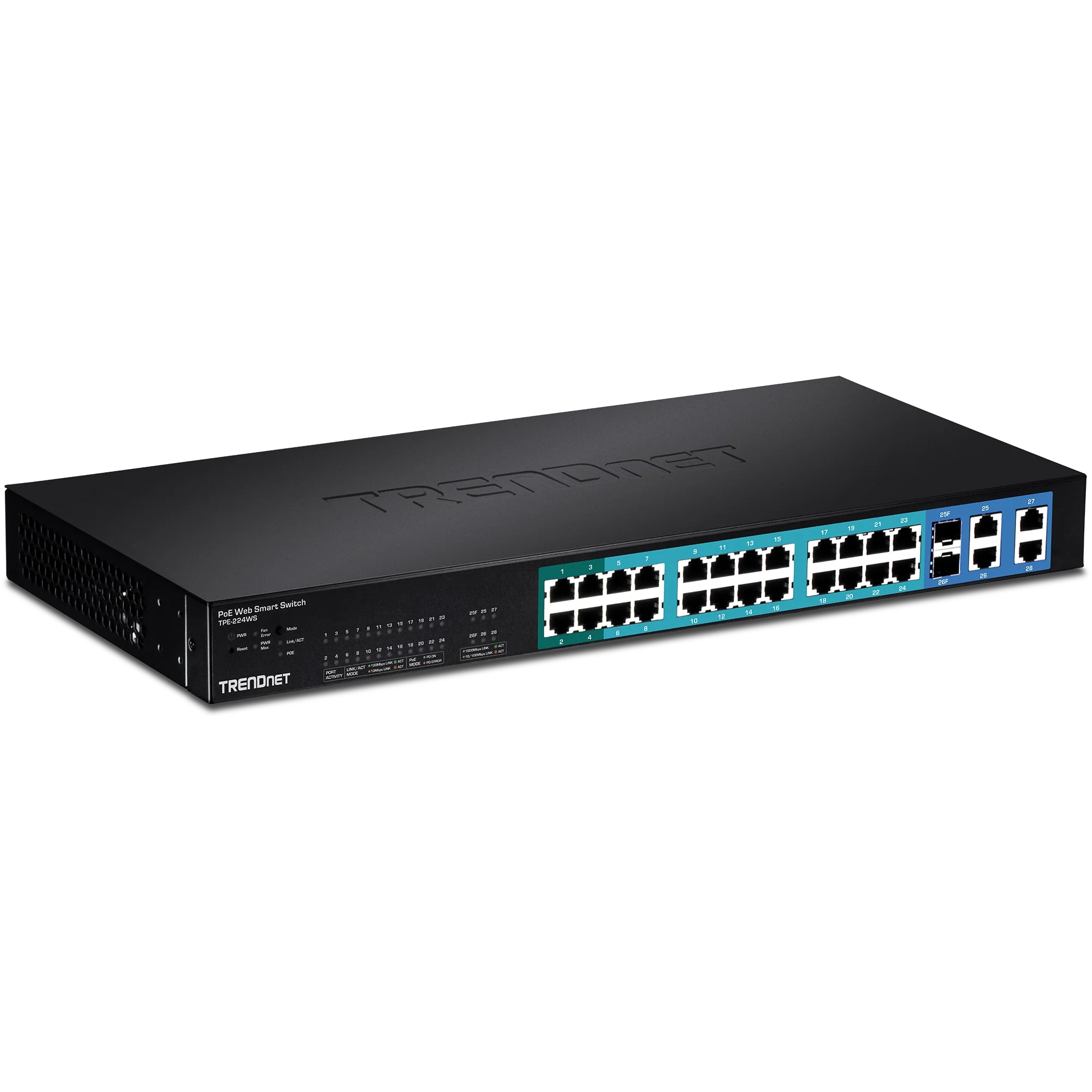 TRENDnet TPE-224WS 24-Port 10/100Mbps Web Smart PoE Switch w/ 4 Gigabit Ports and 2 Mini-GBIC Slots