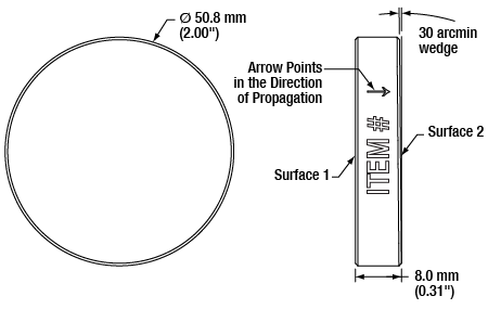 T-BSW27 - Ø2" 50:50 UVFS Plate Beamsplitter, Coating: 350 - 1100 nm, t = 8.0 mm