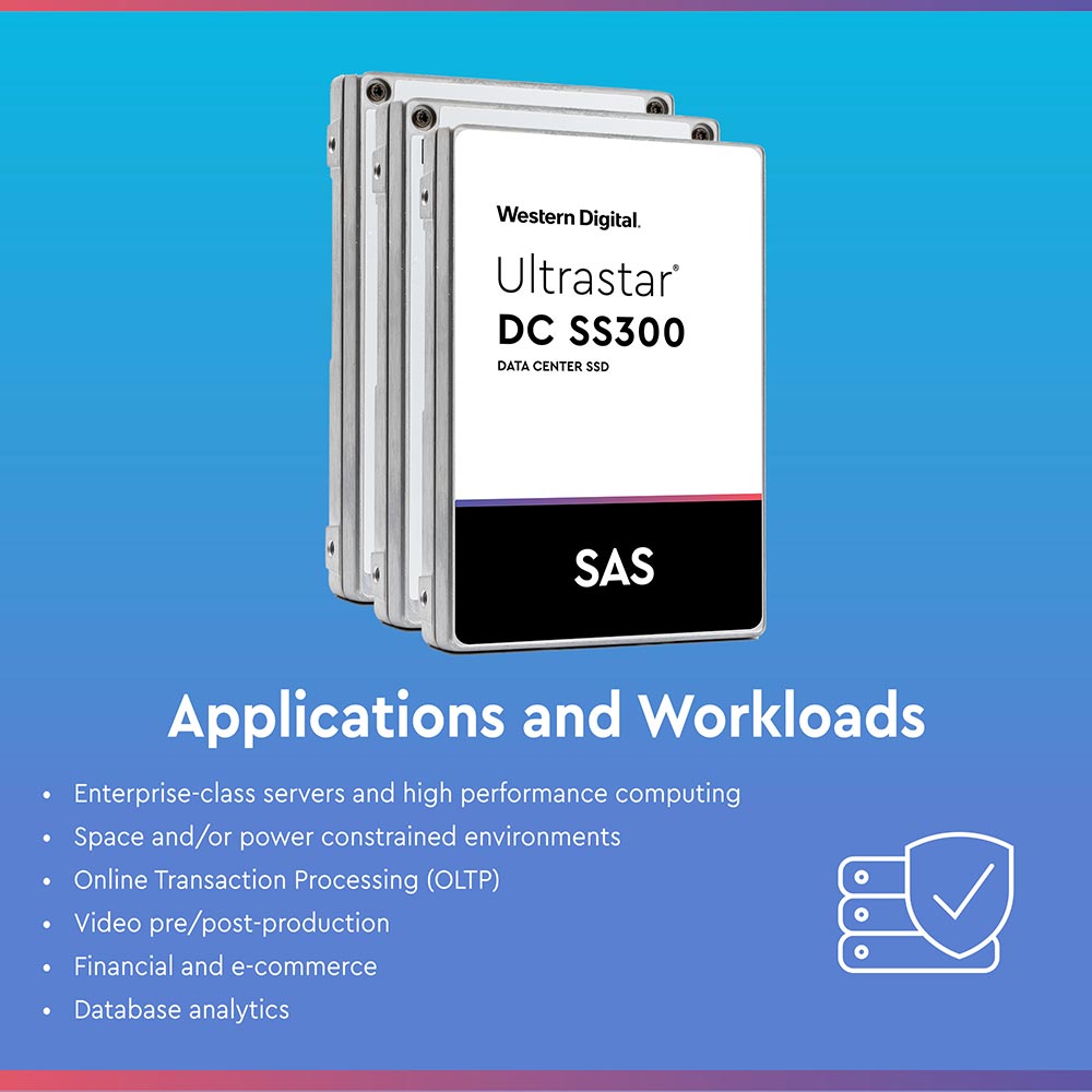 Western Digital Ultrastar DC SS300 HUSTR7696ASS200 960GB SAS 12Gb/s Read Intensive ISE 2.5in Recertified Solid State Drive