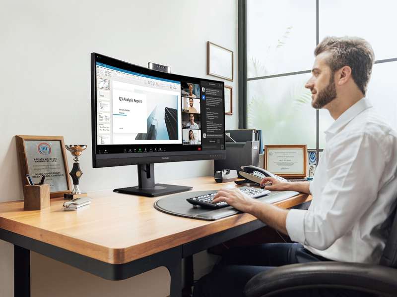 Viewsonic 34" UWQHD Curved Video Conferencing Docking Monitor with Windows Hello IR Webcam