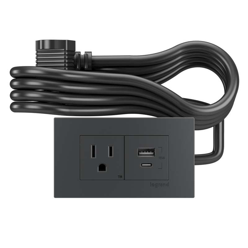 Wiremold dash Furniture Power Center, Outlet and USB A/C, Graphite