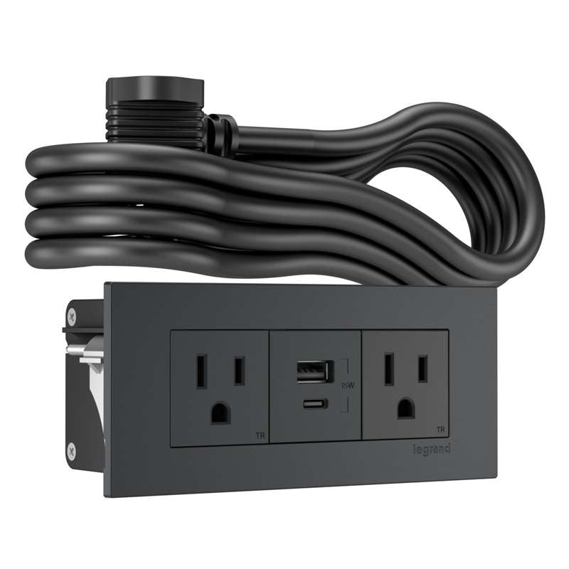 Wiremold dash Furniture Power Center, 2 Outlet and 1 USB A/C, Graphite
