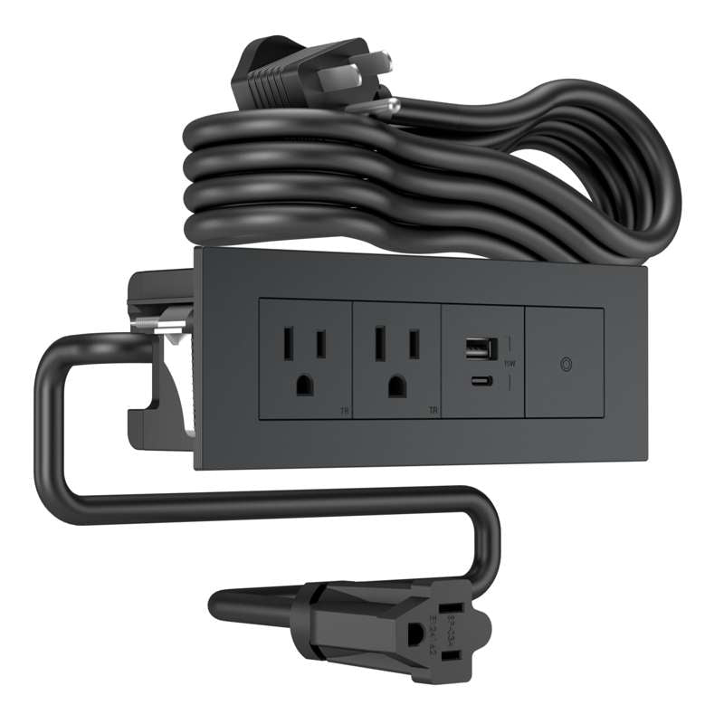 Wiremold dash Furniture Power Center, 2 Outlet, 1 USB, and 1 Switch, Graphite
