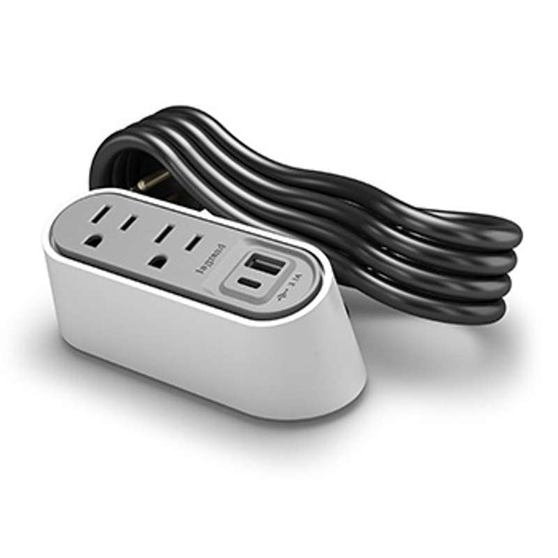 Wiremold Desktop Power Center Slim, 2 Outlets, USB A/C, White