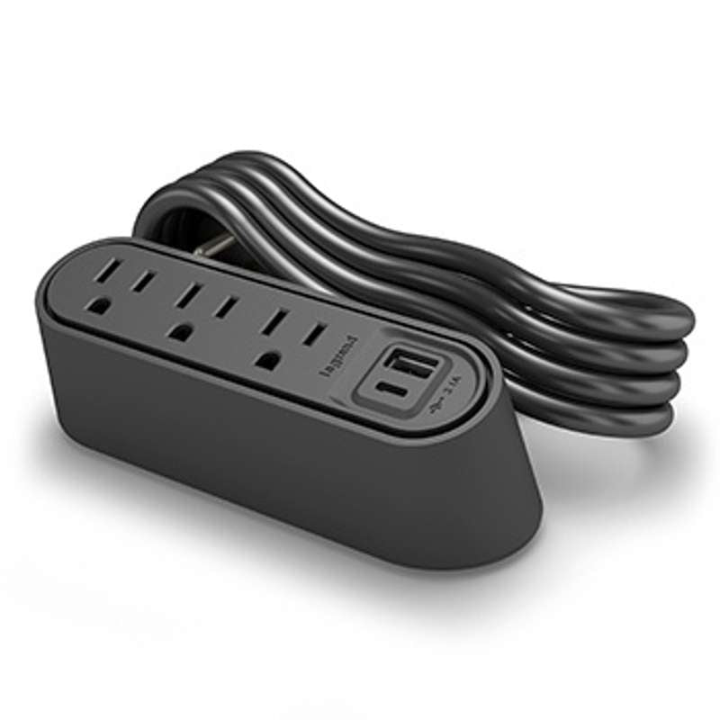 Wiremold Desktop Power Center Slim, 3 Outlets, USB A/C, Black