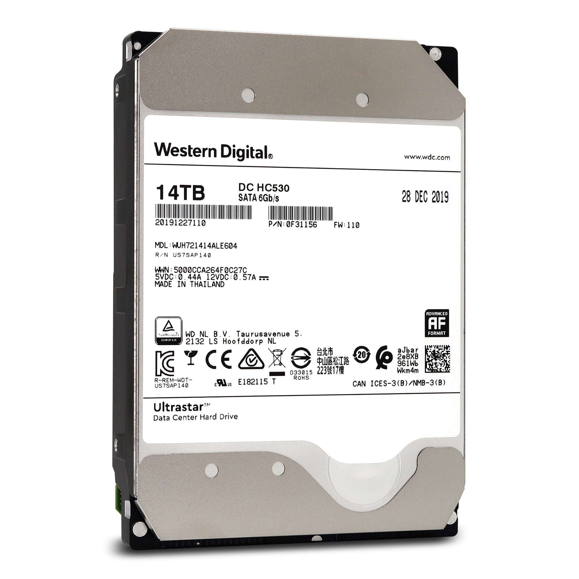 Western Digital Ultrastar DC HC530 WUH721414ALE604 0F31156 14TB 7.2K RPM SATA 6Gb/s 512e SE Power Disable Pin 3.5in Refurbished HDD