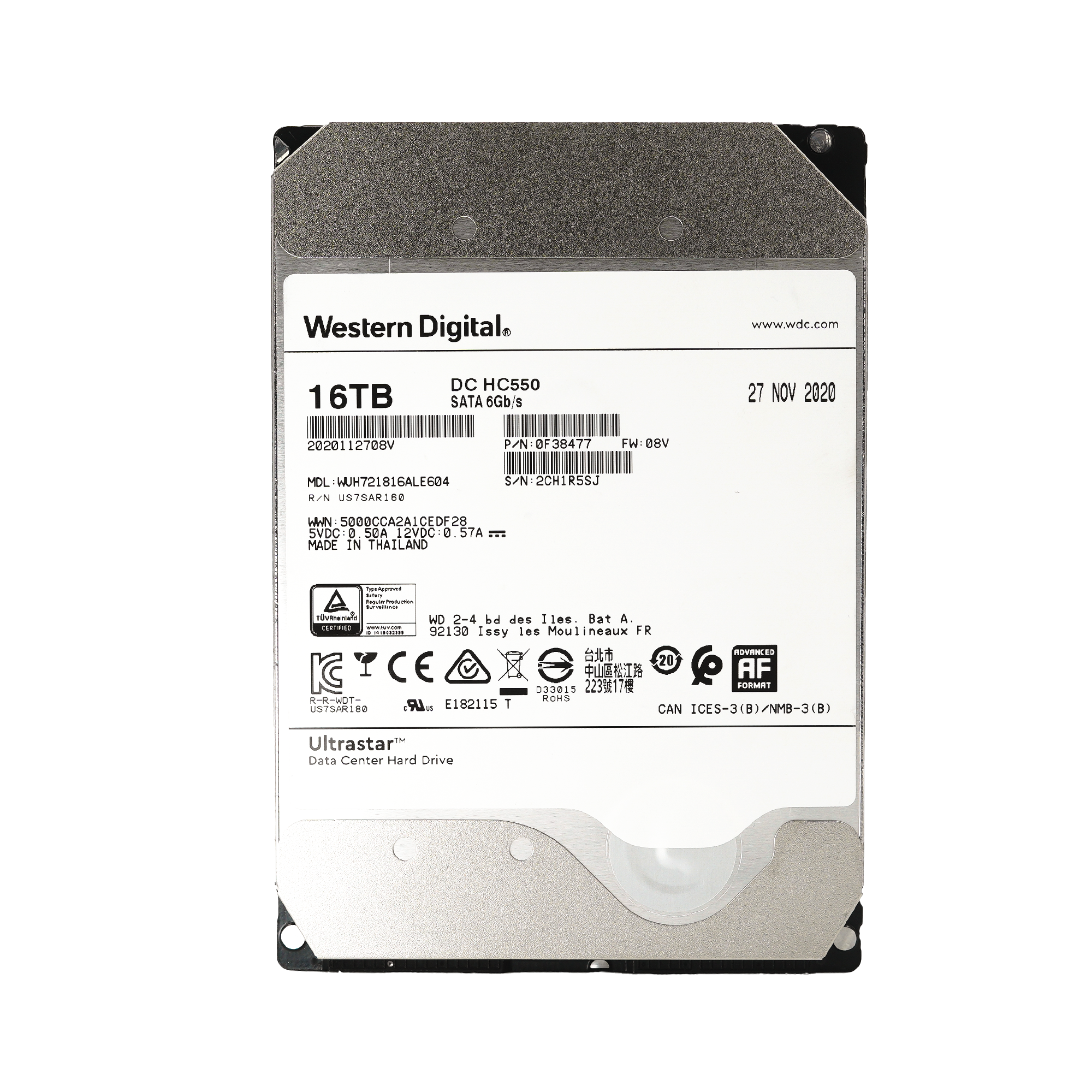Western Digital Ultrastar DC HC550 WUH721816ALE604 0F38477 16TB 7.2K RPM SATA 6Gb/s 512e 3.5in Power Disable Refurbished HDD