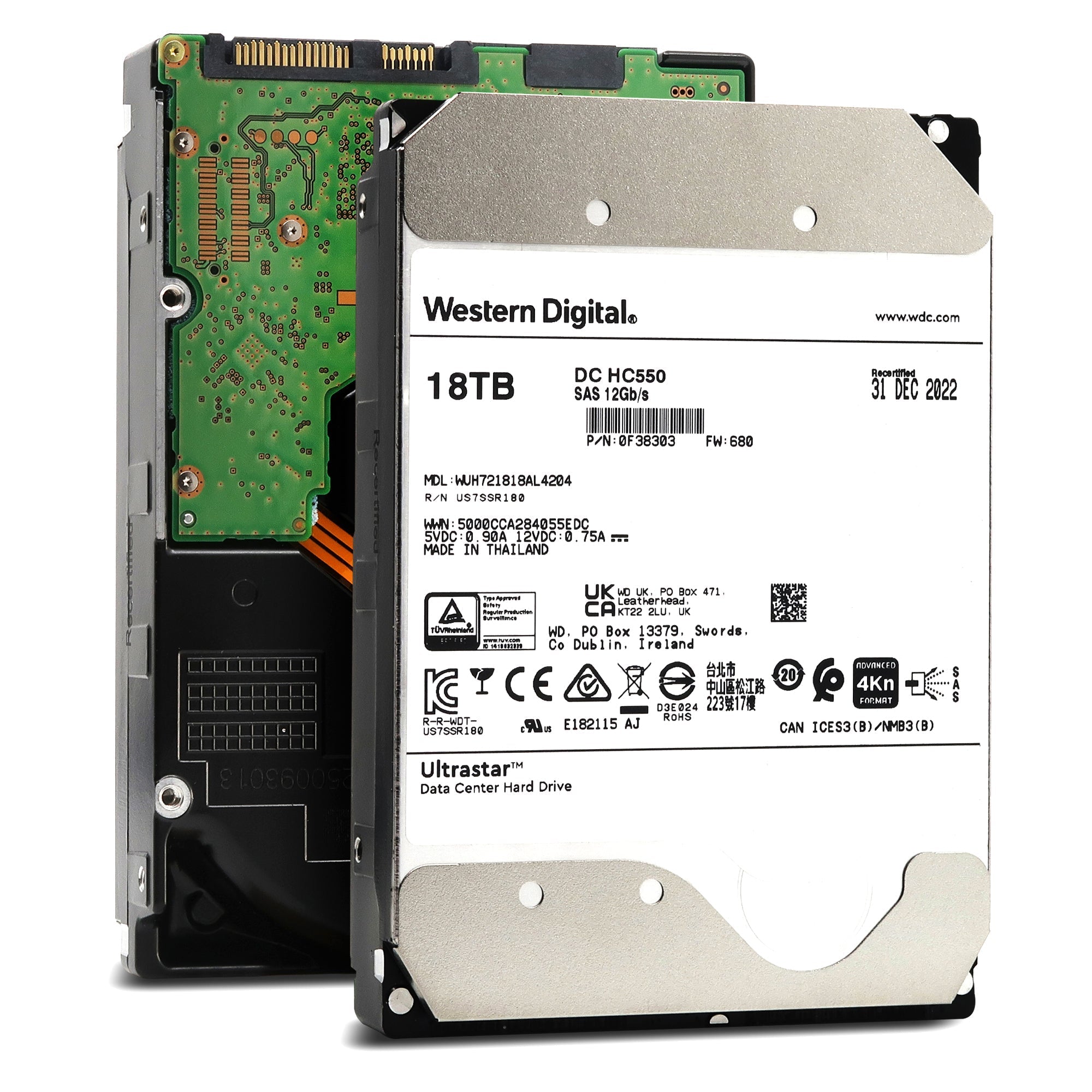 Western Digital Ultrastar DC HC550 WUH721818AL4204 0F38303 18TB 7200 RPM SAS 12Gb/s 3.5in Recertified Hard Drive