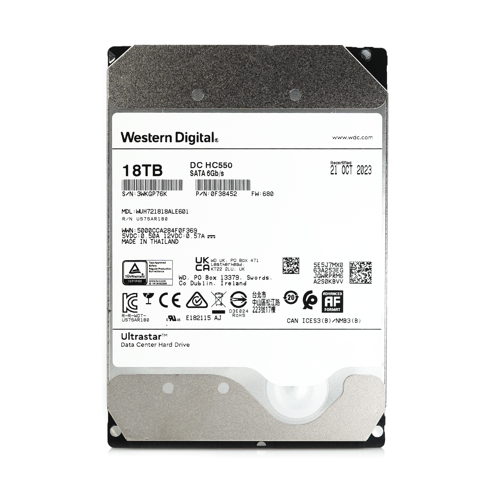 Western Digital Ultrastar DC HC550 WUH721818ALE601 0F38452 18TB 7.2K RPM SATA 6Gb/s 512e TCG-Enterprise SED Power Disable 3.5in Recertified Hard Drive