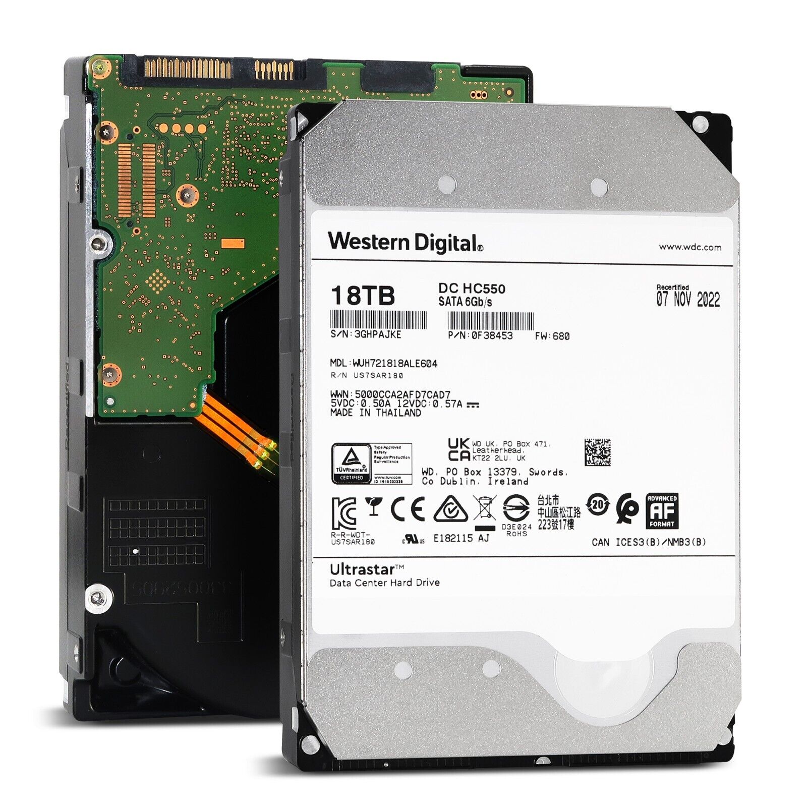 Western Digital Ultrastar DC HC550 WUH721818ALE604 0F38453 18TB 7.2K RPM SATA 6Gb/s Power Disable 3.5in Recertified Hard Drive