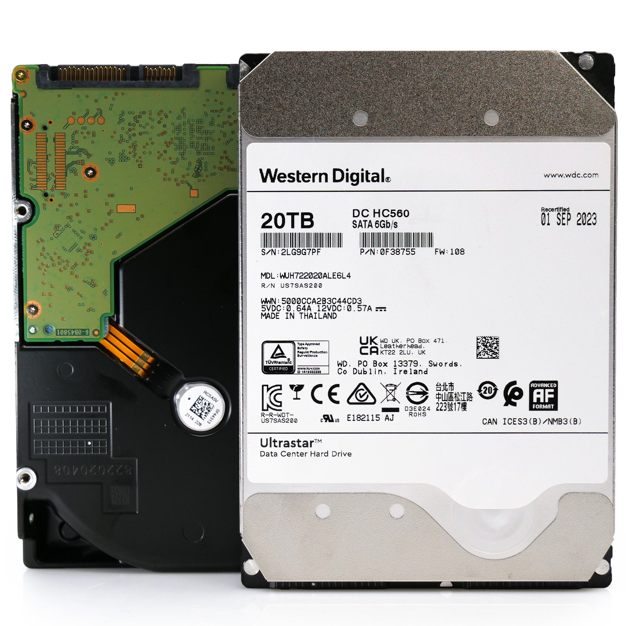 Western Digital Ultrastar DC HC560 WUH722020ALE6L4 20TB 7.2K RPM SATA 6Gb/s 3.5in Recertified Hard Drive