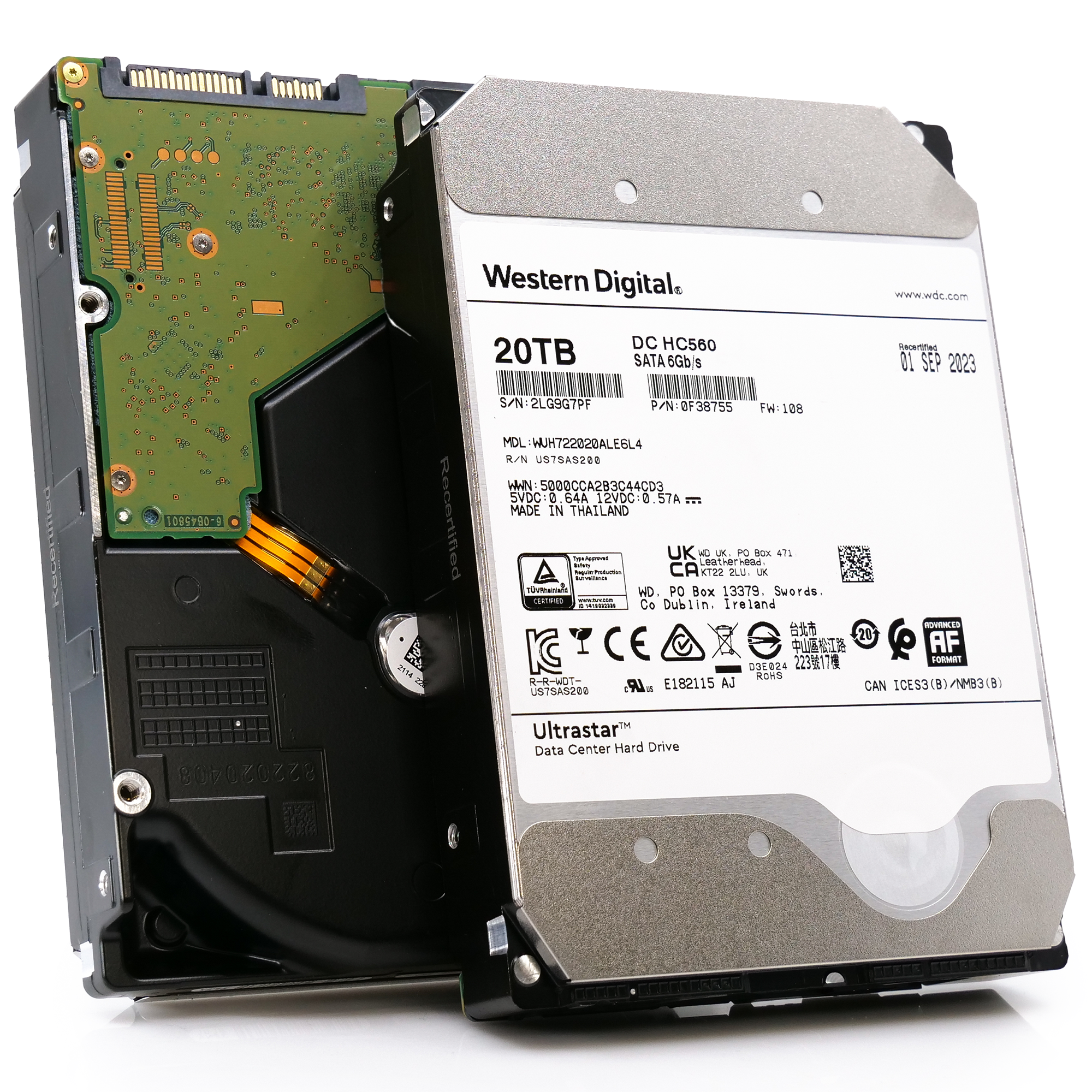 Western Digital Ultrastar DC HC560 WUH722020ALE6L4 20TB 7.2K RPM SATA 6Gb/s 3.5in Recertified Hard Drive