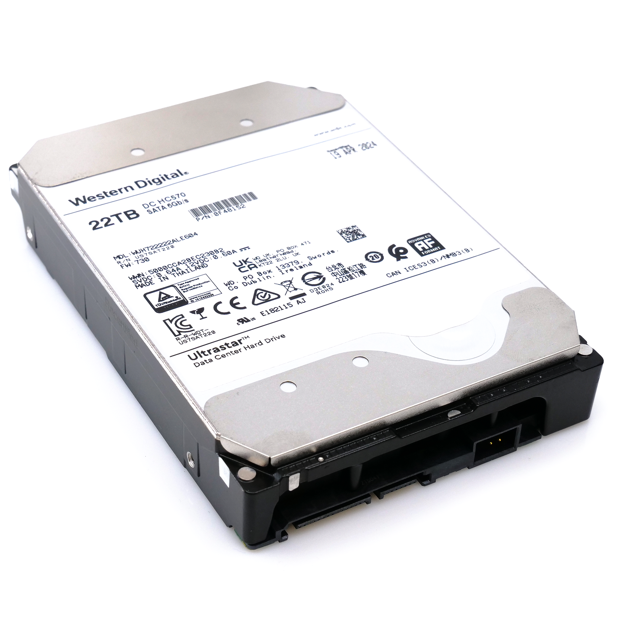 Western Digital Ultrastar HC570 WUH722222ALE604 0F48152 22TB 7.2K RPM SATA 6Gb/s 512e Power Disable 3.5in Refurbished HDD
