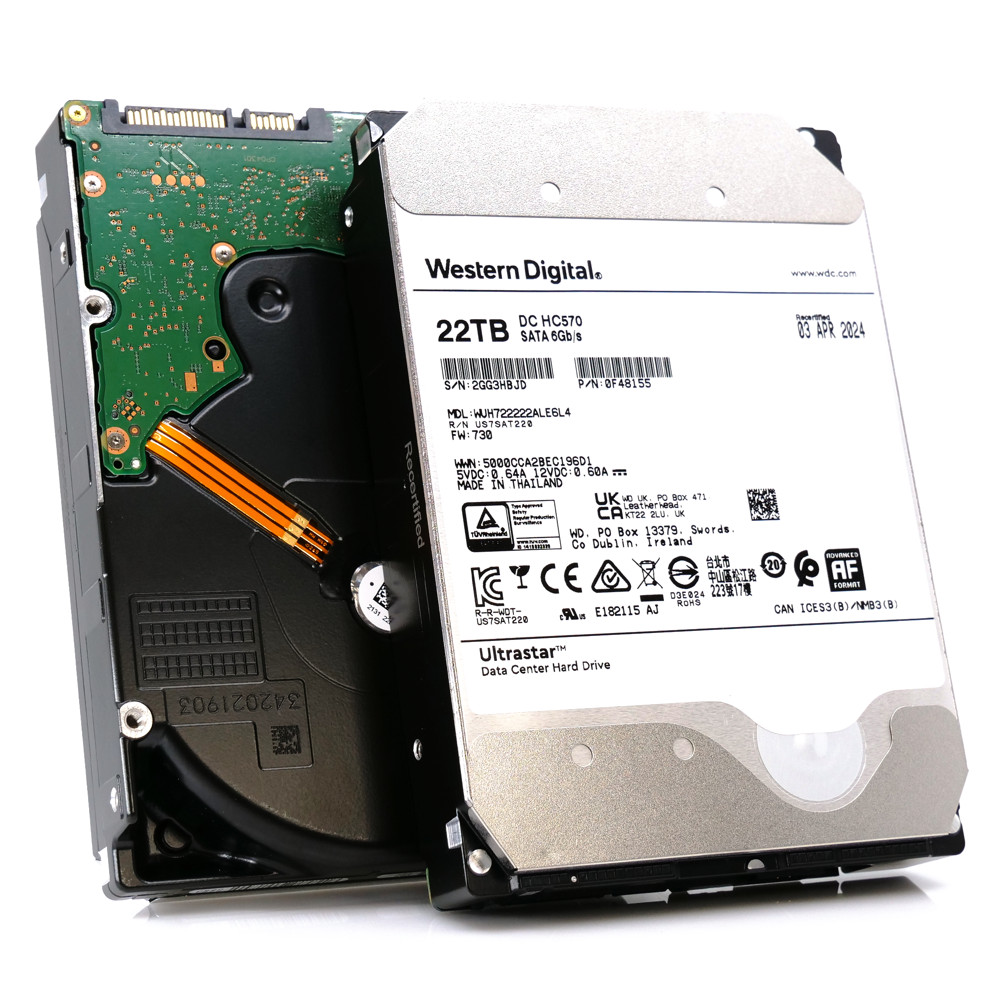Western Digital Ultrastar DC HC570 WUH722222ALE6L4 0F48155 22TB 7.2K RPM SATA 6Gb/s 512e SE 3.5in Recertified Hard Drive