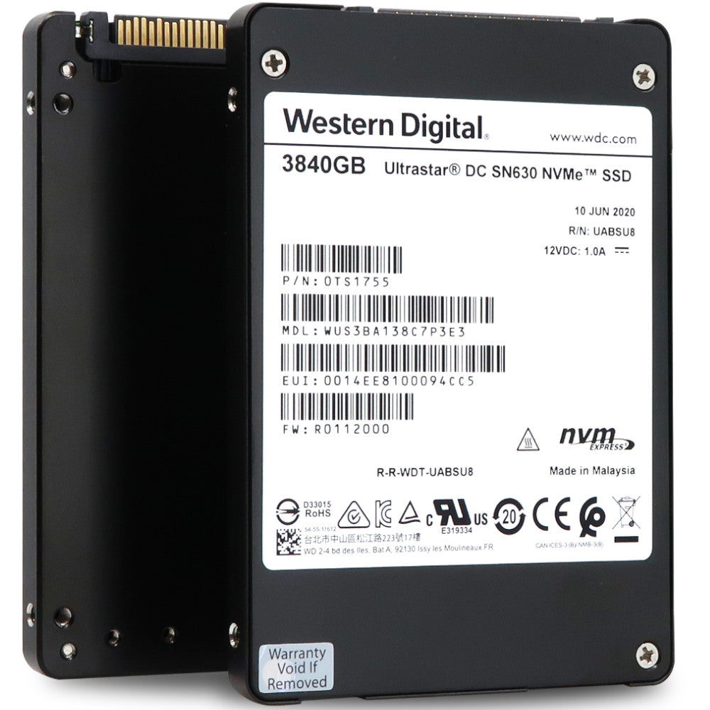 Western Digital Ultrastar DC SN630 WUS3BA138C7P3E3 0TS1755 3.84TB PCIe Gen 3.0 x4 4GB/s U.2 2.5in Refurbished SSD