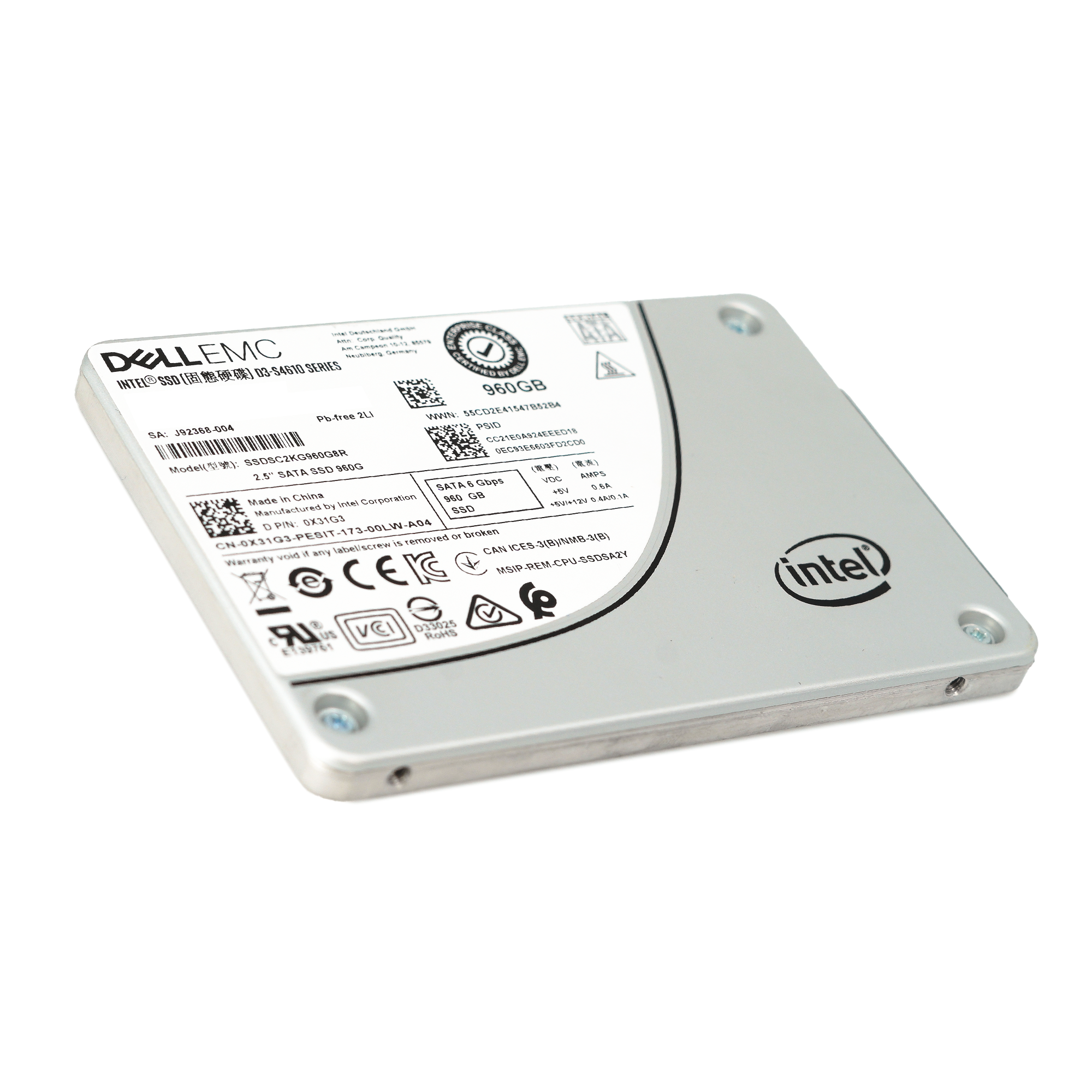 Dell S4610 X31G3 SSDSC2KG960G8R 960GB SATA 6Gb/s 3DWPD Mixed Use 2.5in Refurbished SSD