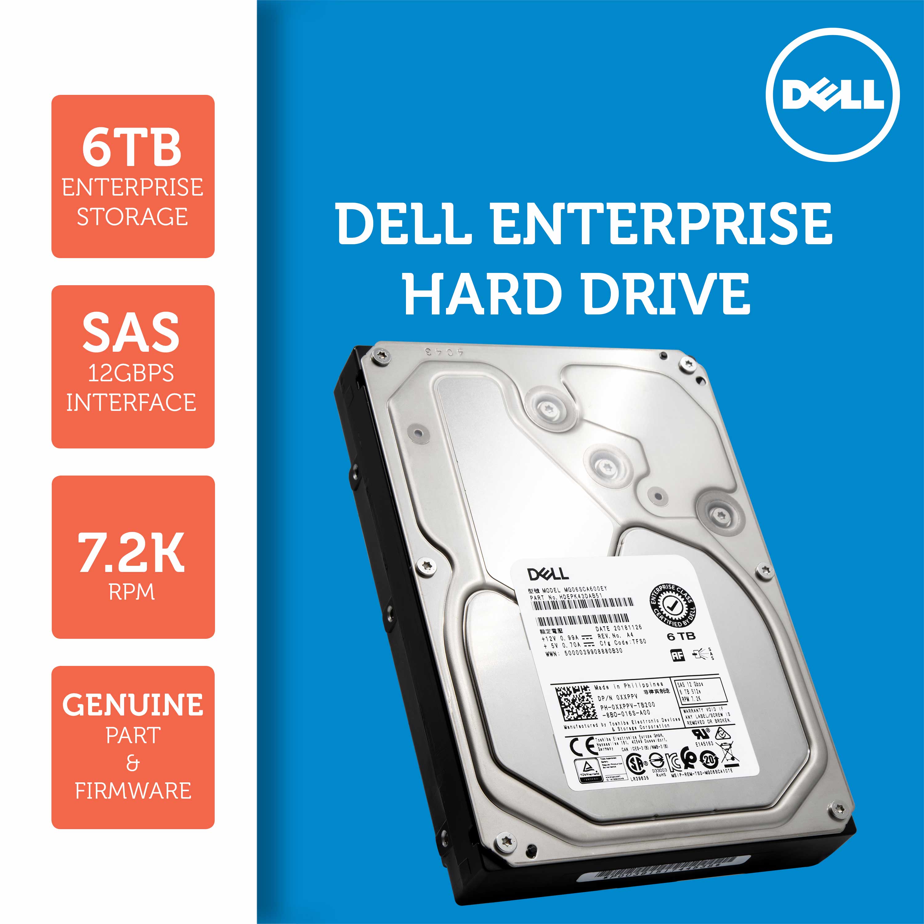 Dell MG06 0XXPPV 6TB 7.2K RPM SAS 12Gb/s 512e 3.5in Recertified Hard Drive
