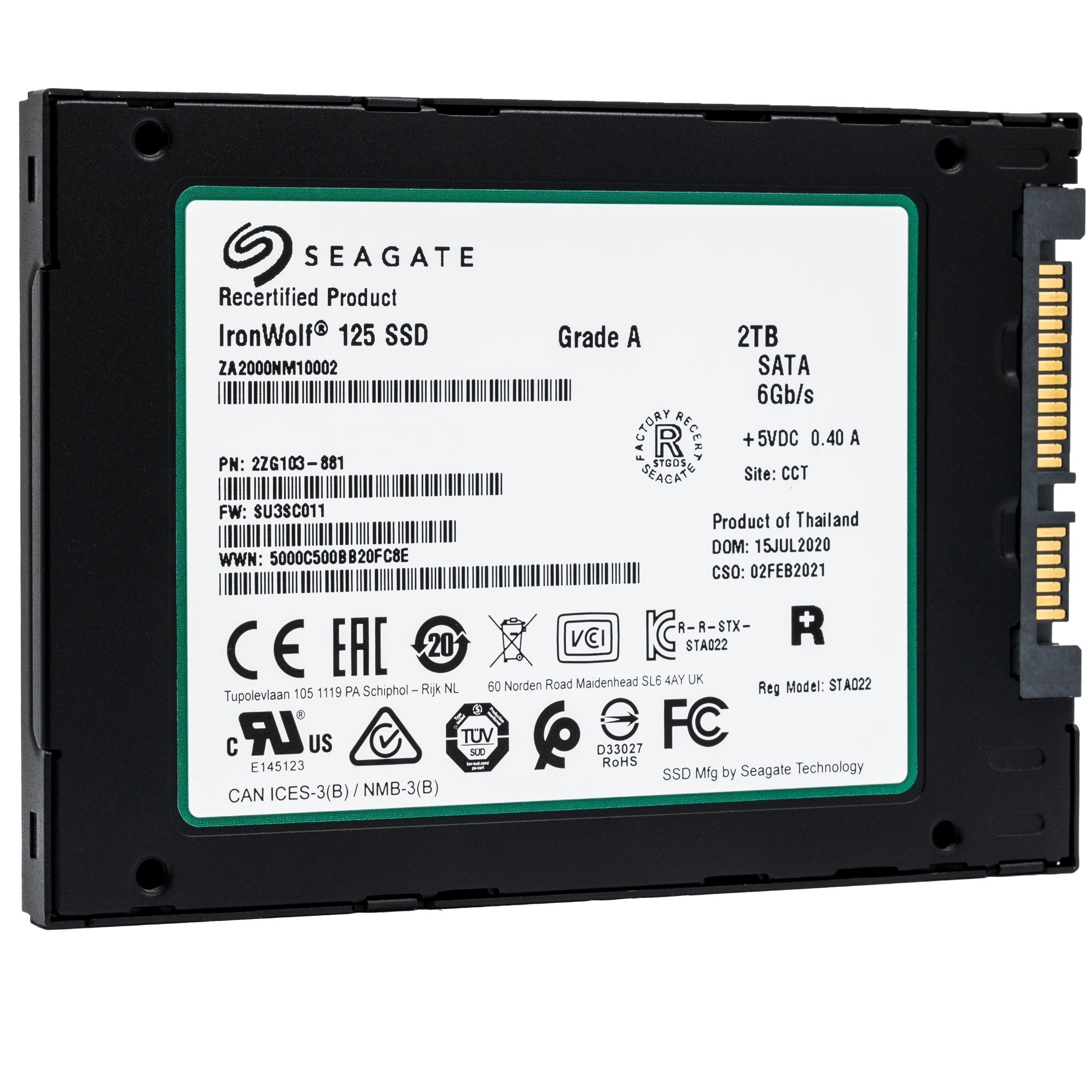 Seagate IronWolf 125 ZA2000NM10002 2TB SATA 6Gb/s 3D TLC 2.5in Recertified Solid State Drive