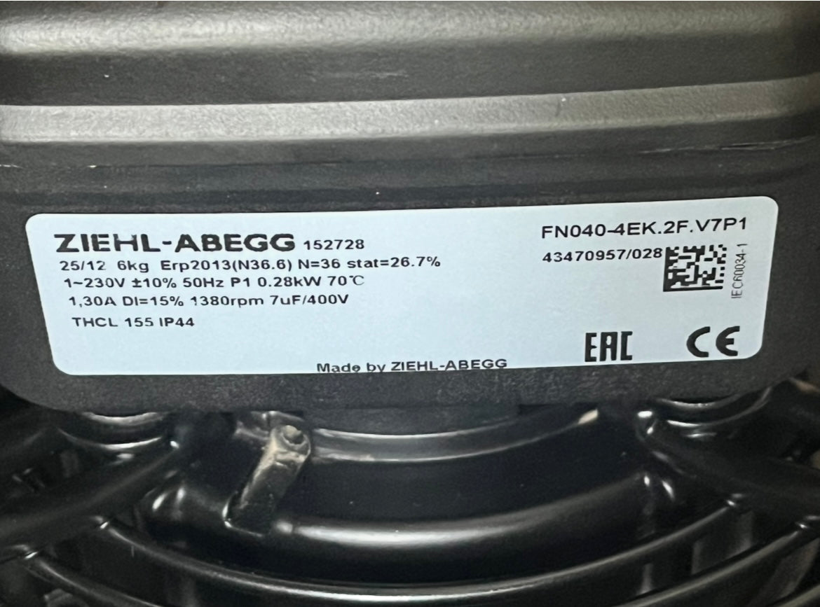 FN040-4EK.2F.V7P1 230V 0.13kW 0.6A 950rpm ZIEHL-ABEGG Axial Fan
