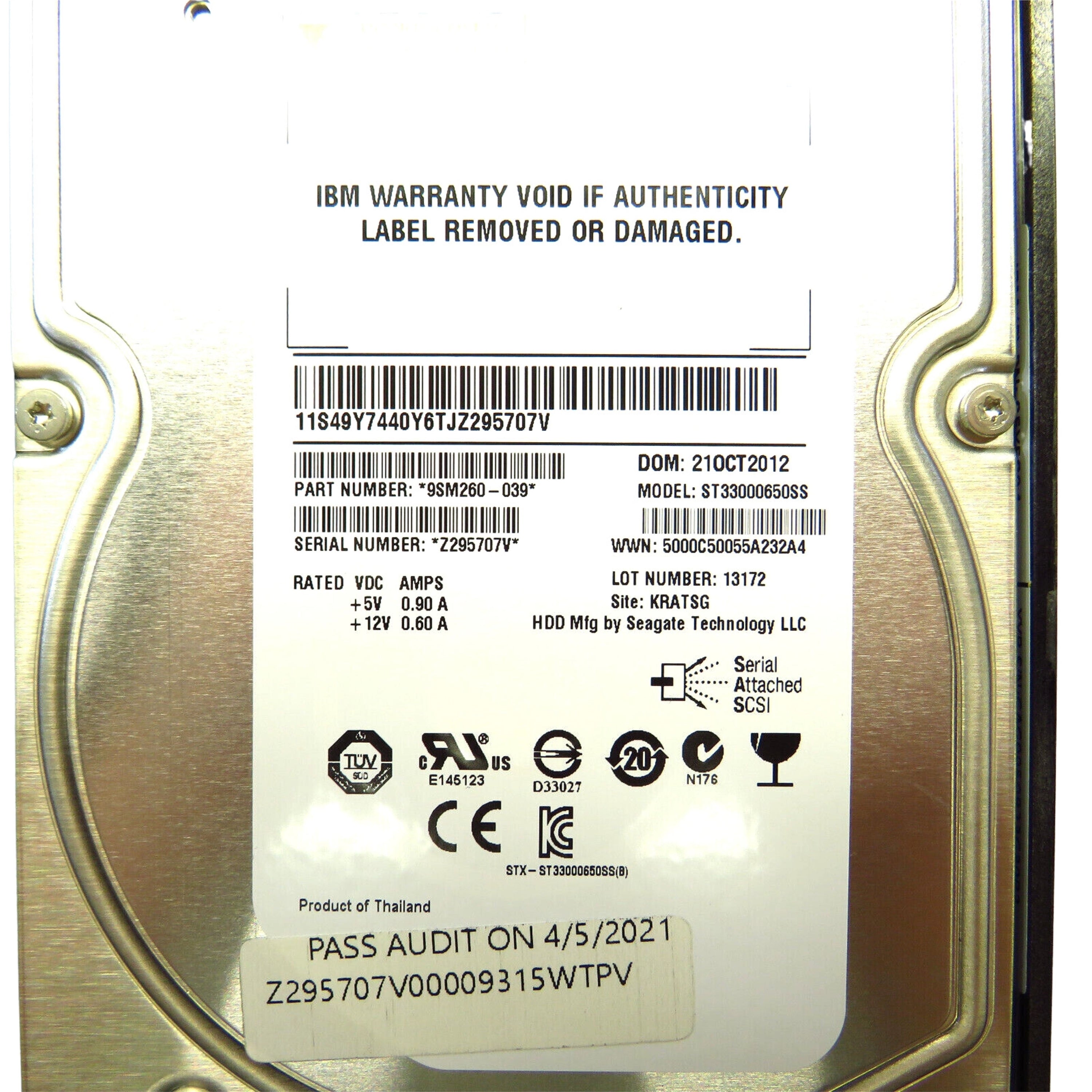 IBM 85Y6187 3.5" 3TB 15000RPM SCSI Hard Disk Drive (HDD), Silver (Refurbished)