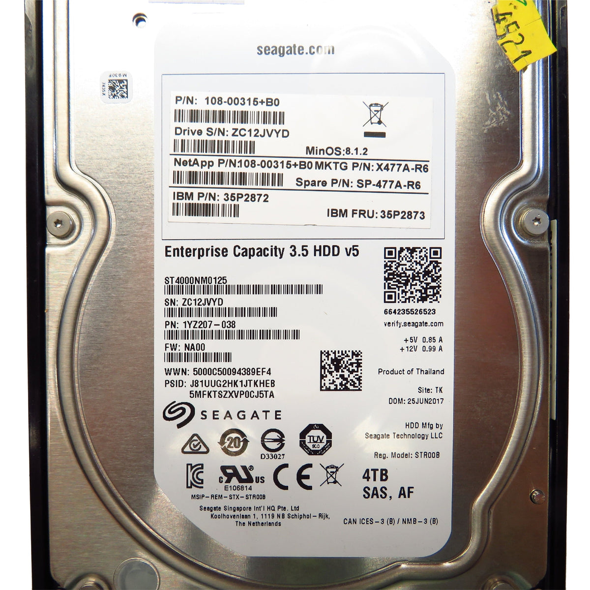 NetApp X477A-R6 4TB 3.5" SAS 6Gbps 7.2K RPM HDD Hard Drive (Refurbished)