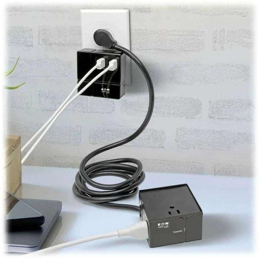 Eaton Tripp Lite Series Safe-IT 3-Outlet Cube Surge Protector, 5-15R Outlets, 6 USB Charging Ports, 8 ft. (2.4 m) Cord, Antimicrobial Protection