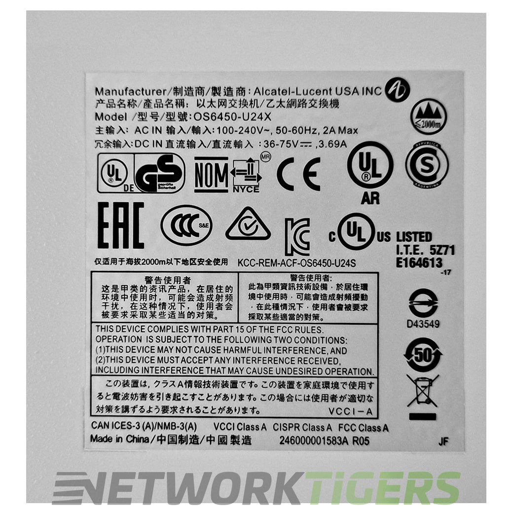 Alcatel-Lucent OS6450-U24X 22x 1GB SFP 2x 1GBCombo 2x SFP+ 1x Mod Slot Switch