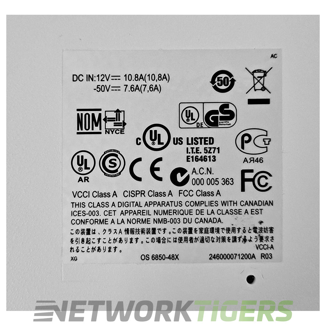 Alcatel Lucent OS6850-48X 44x 1GB RJ-45 2x 10GB SFP+ 2x 10GB Stacking Switch