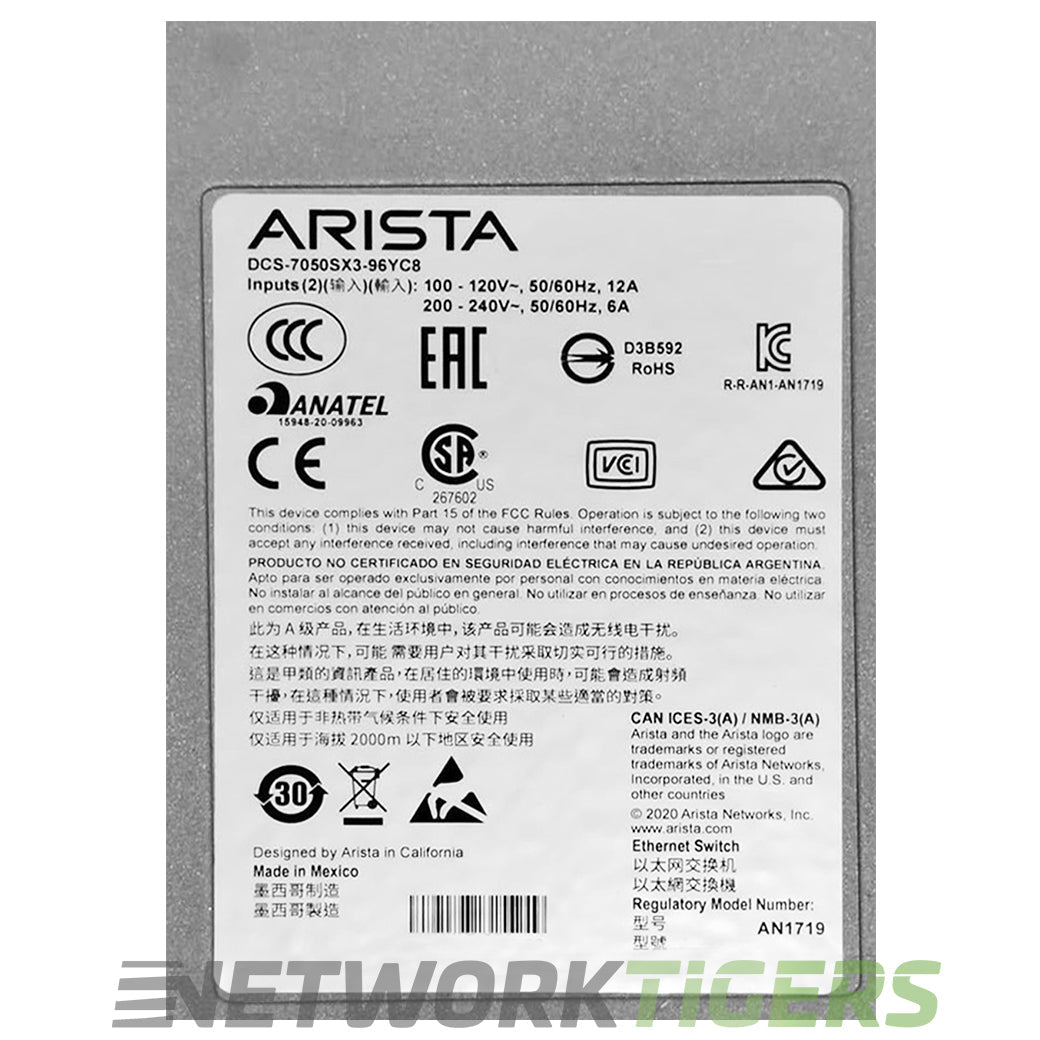 Arista DCS-7050SX3-96YC8-F 96x 25GB SFP 8x 100GB QSFP28 F-B Air Switch